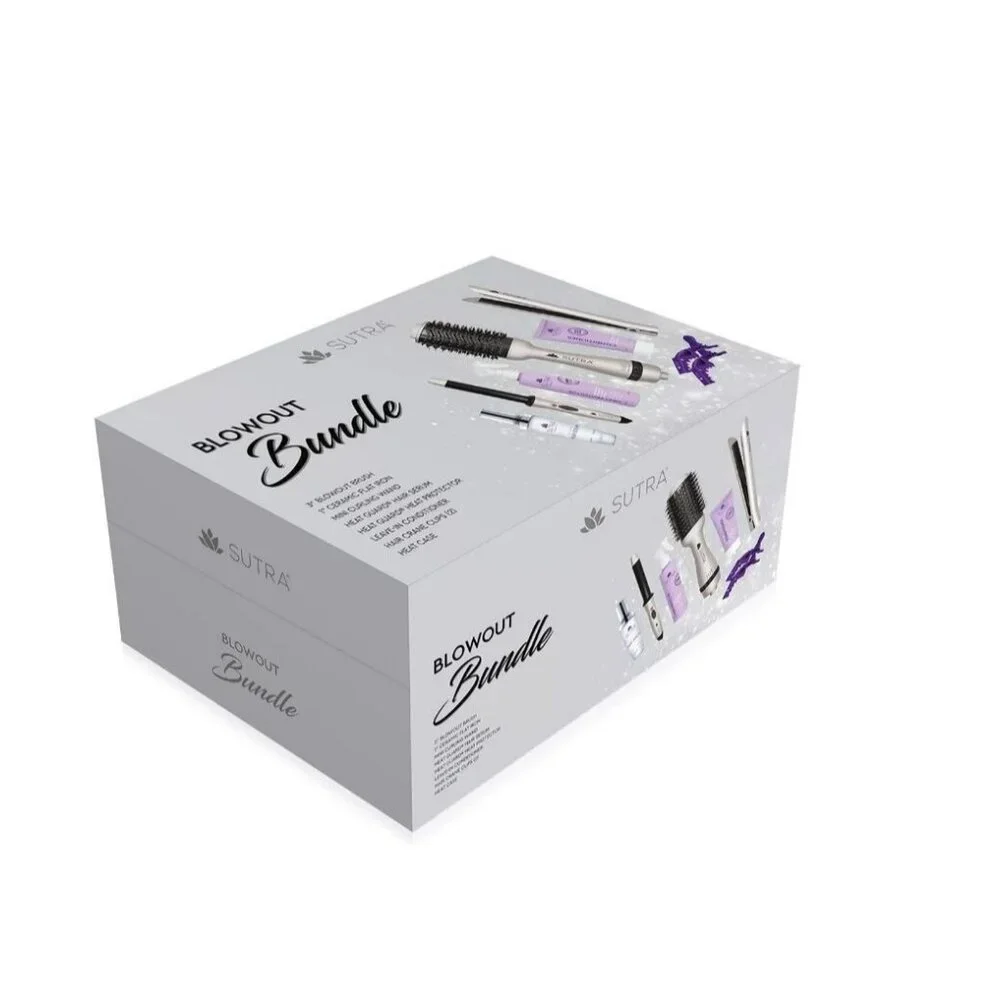 SUTRA BEAUTY 9PC blowout bundle: brush, flat iron, wand, serum, conditioner+more
